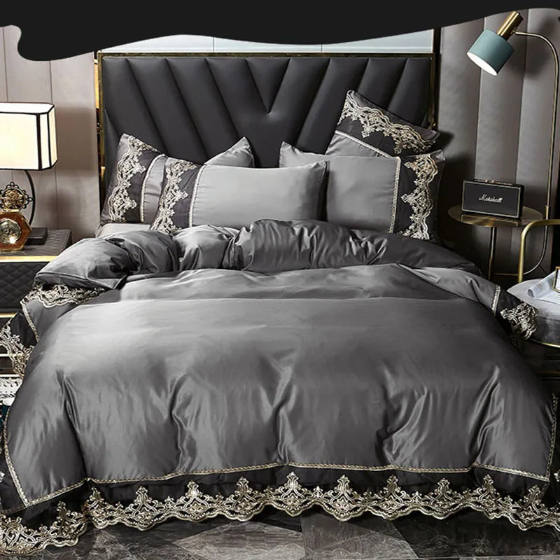 European Ice Rayon Duvet Cover and Silky Bedding Set
