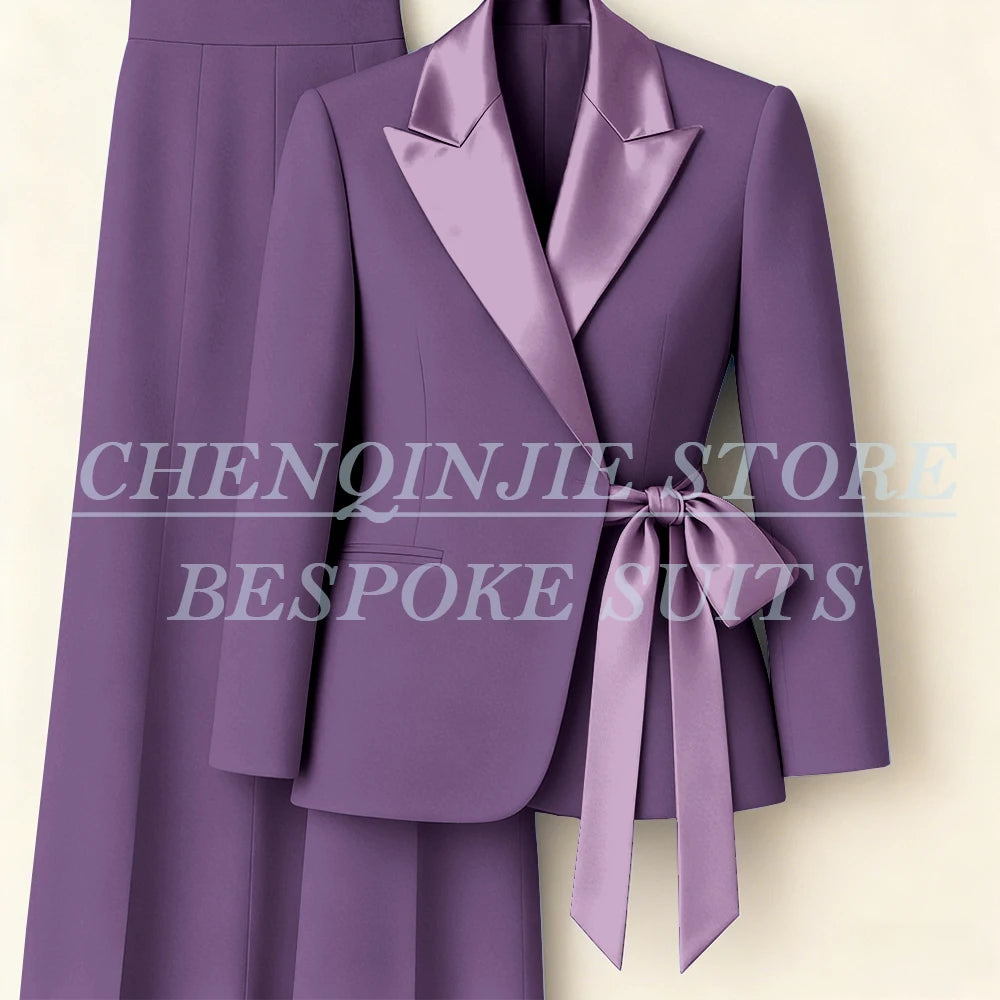 Women's Tailored Blazer Wide Leg Pants Suit