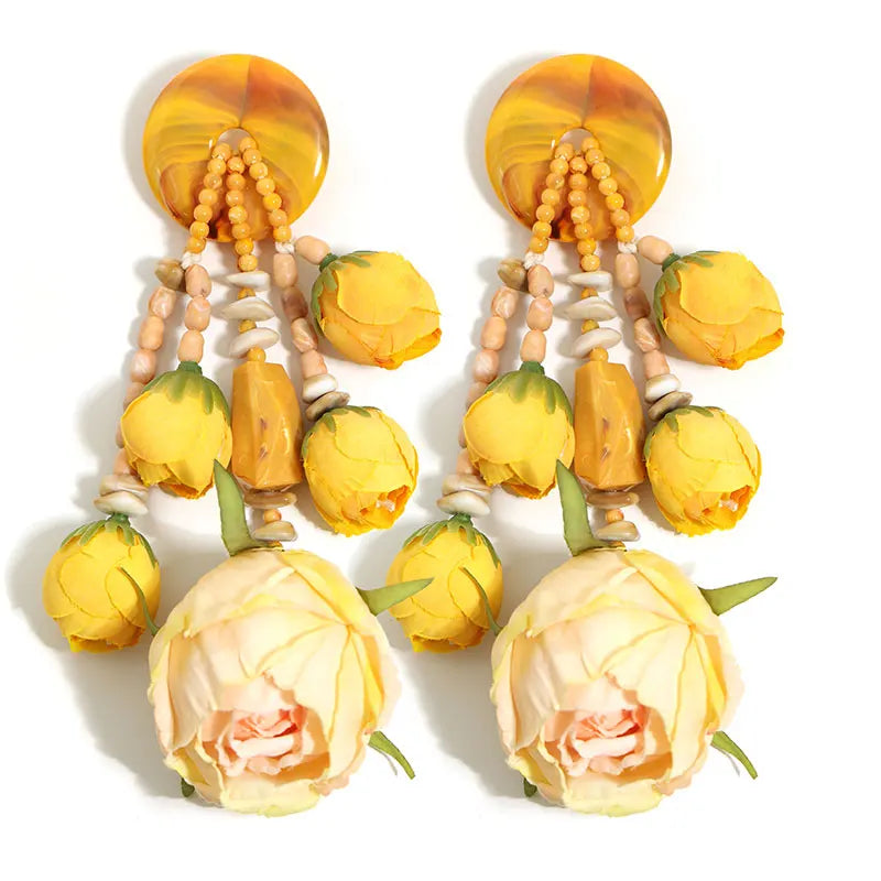 Women's Trendy Bohemian Simulation Rosebud Beaded Dangle Earrings