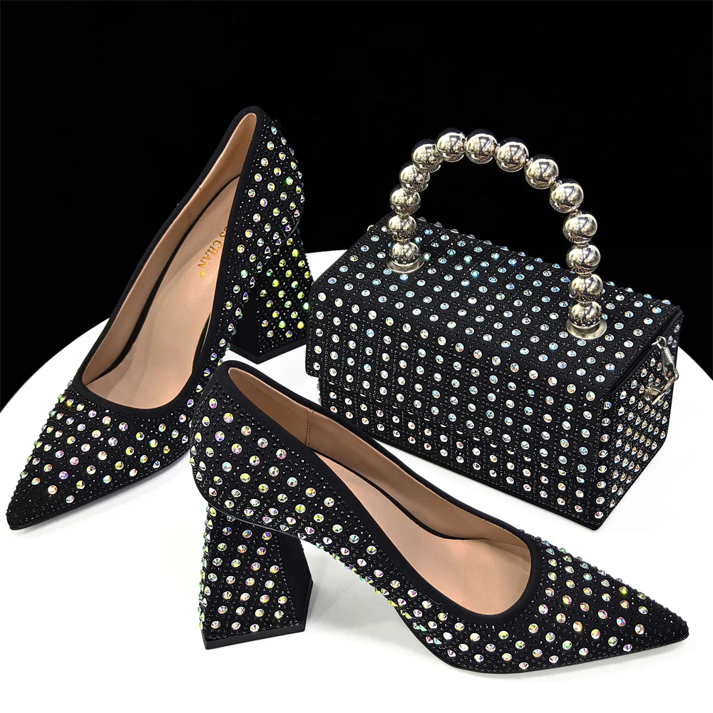 Women's Pointed Toe Spike Heel Pumps and Handbag Set