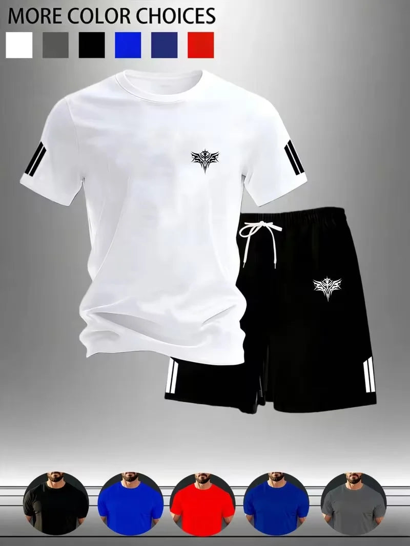 Men's Casual Round Neck T-Shirt and Shorts Set