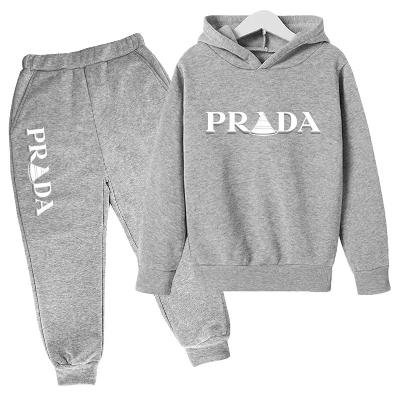 Kids' Pattern Hooded Sweatshirt Pants Two-Piece Set