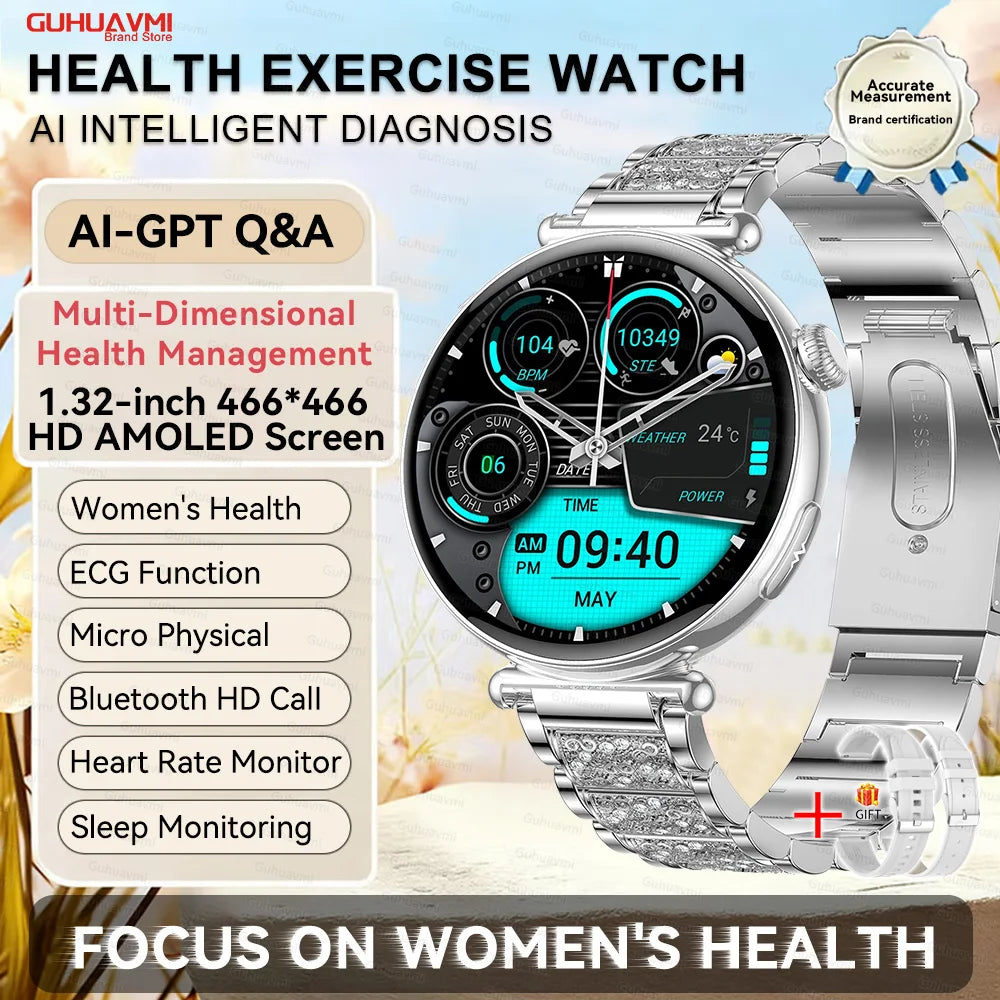Women's 1.32 Inch AMOLED Screen Luxury Diamond Smartwatch
