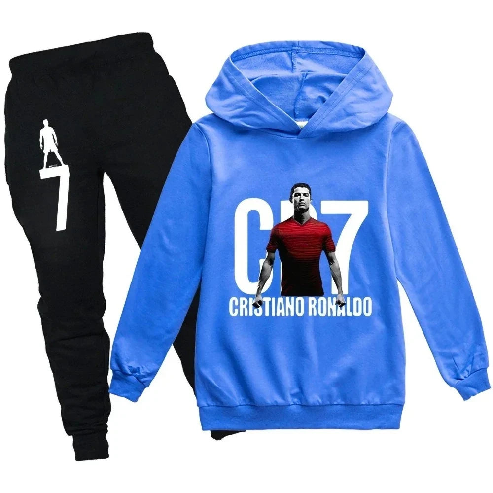Boys' Football Print Hoodie Pants Two-Piece Set