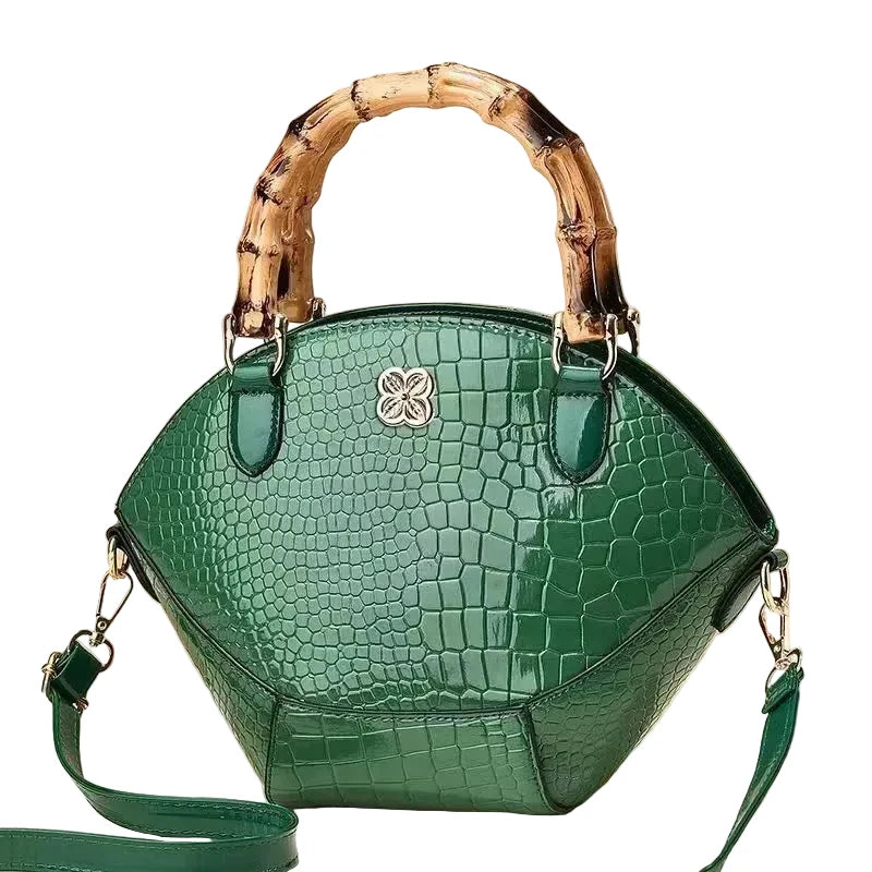 Women's Retro Stone Pattern Patent Leather Shoulder Handbag