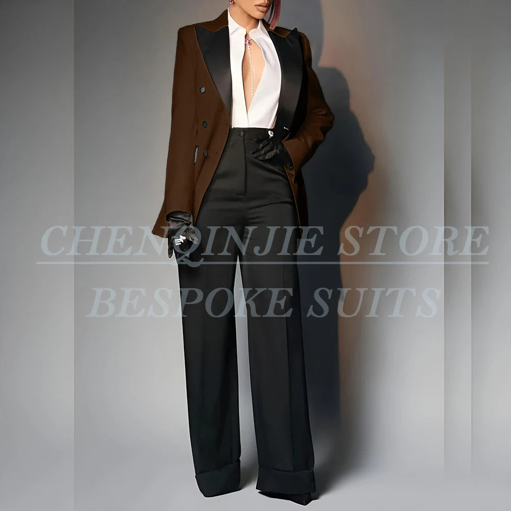 Women's Double Breasted Peak Lapel Slim Fit Pants Suit