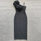 Women's Floral Applique Sleeveless Midi Evening Dress
