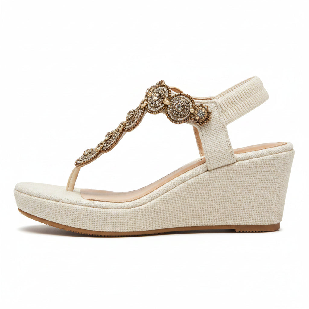 Vintage Rivet Decor Wedge Sandals for Women Ankle Buckle