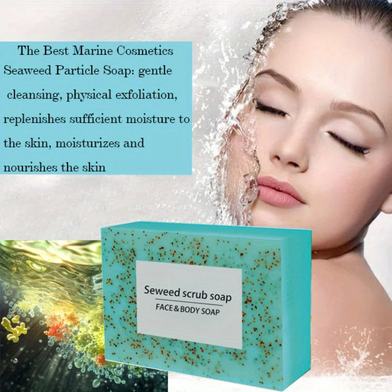 Unisex Seaweed Scrub Particle Moisturizing Bar Soap 3.5 oz