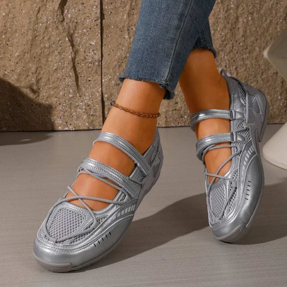Women's Round Toe Mesh Mary Jane Flat Shoes