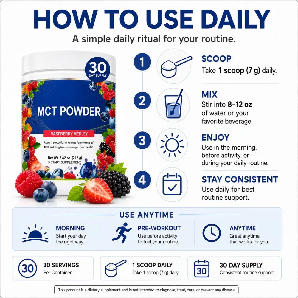 MCT Powder Raspberry Medley Drink Mix 7.6 oz