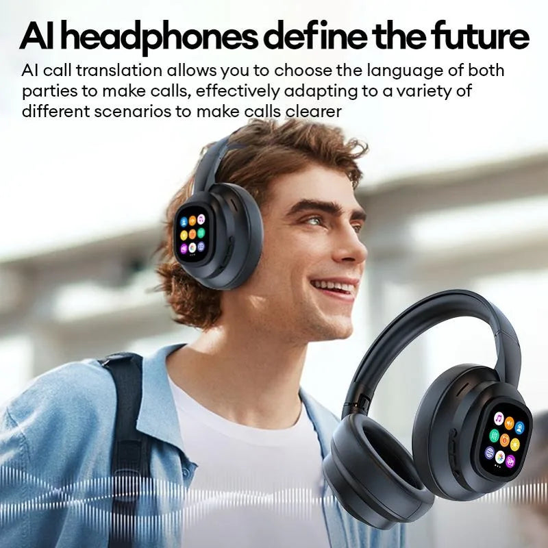 ANC Wireless Bluetooth Over Ear Headphones Touch Screen AI