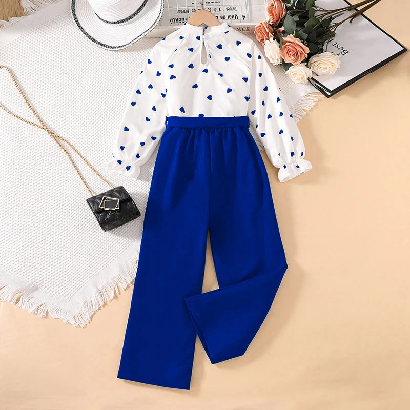 Girls' Long Sleeve Shirt Wide Leg Pants Two-Piece Set CF7037