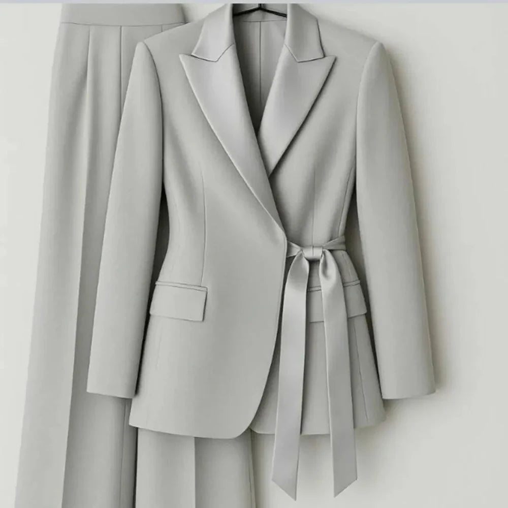 Women's Tailored Blazer Wide Leg Pants Suit