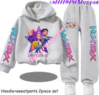 Girls' Print Hoodie Pants Two-Piece Set
