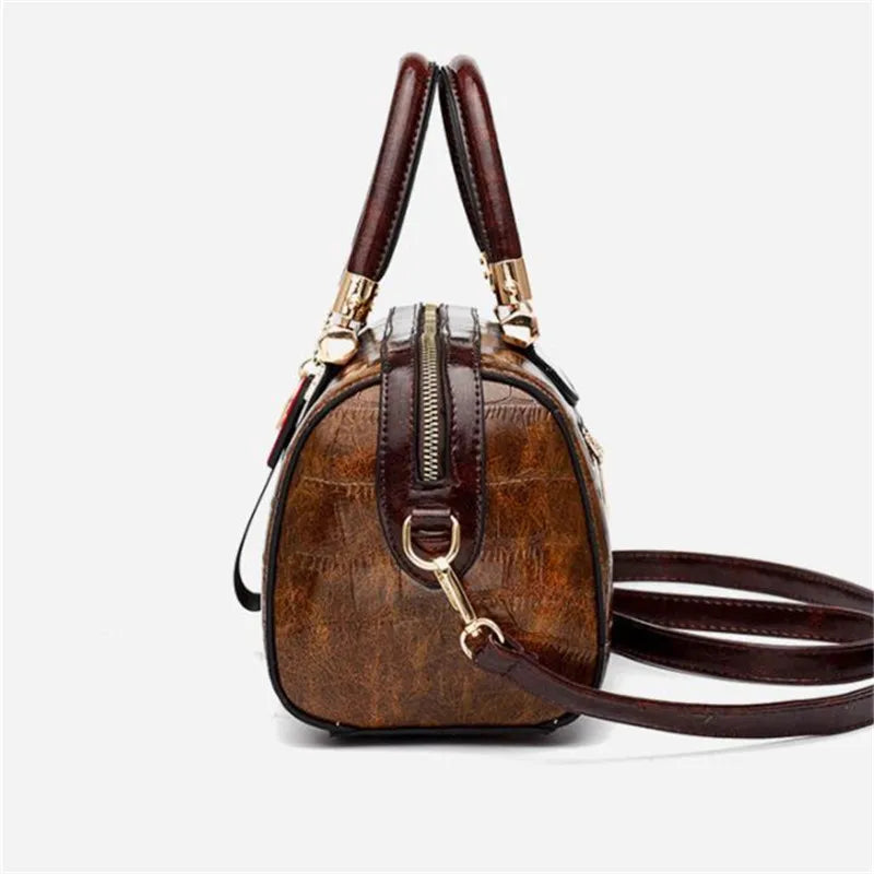 Women's Crocodile Pattern Crossbody Shoulder Boston Bag