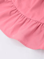 Girls' Off-Shoulder Lantern Sleeve Bow Solid Puff Dress T5591OBMTDD