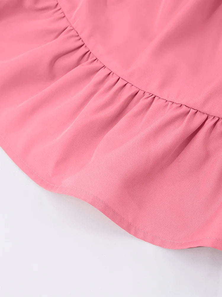Girls' Off-Shoulder Lantern Sleeve Bow Solid Puff Dress T5591OBMTDD