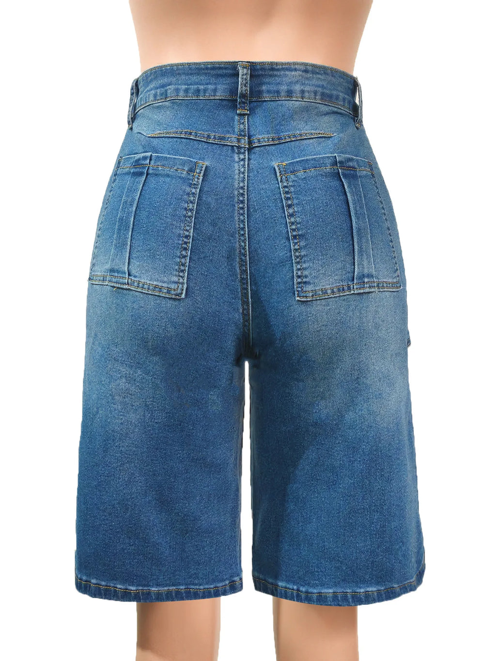 OKAYOASIS Women's High-Waisted Denim Cargo Shorts Vintage Streetwear Blue