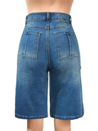 OKAYOASIS Women's High-Waisted Denim Cargo Shorts Vintage Streetwear Blue