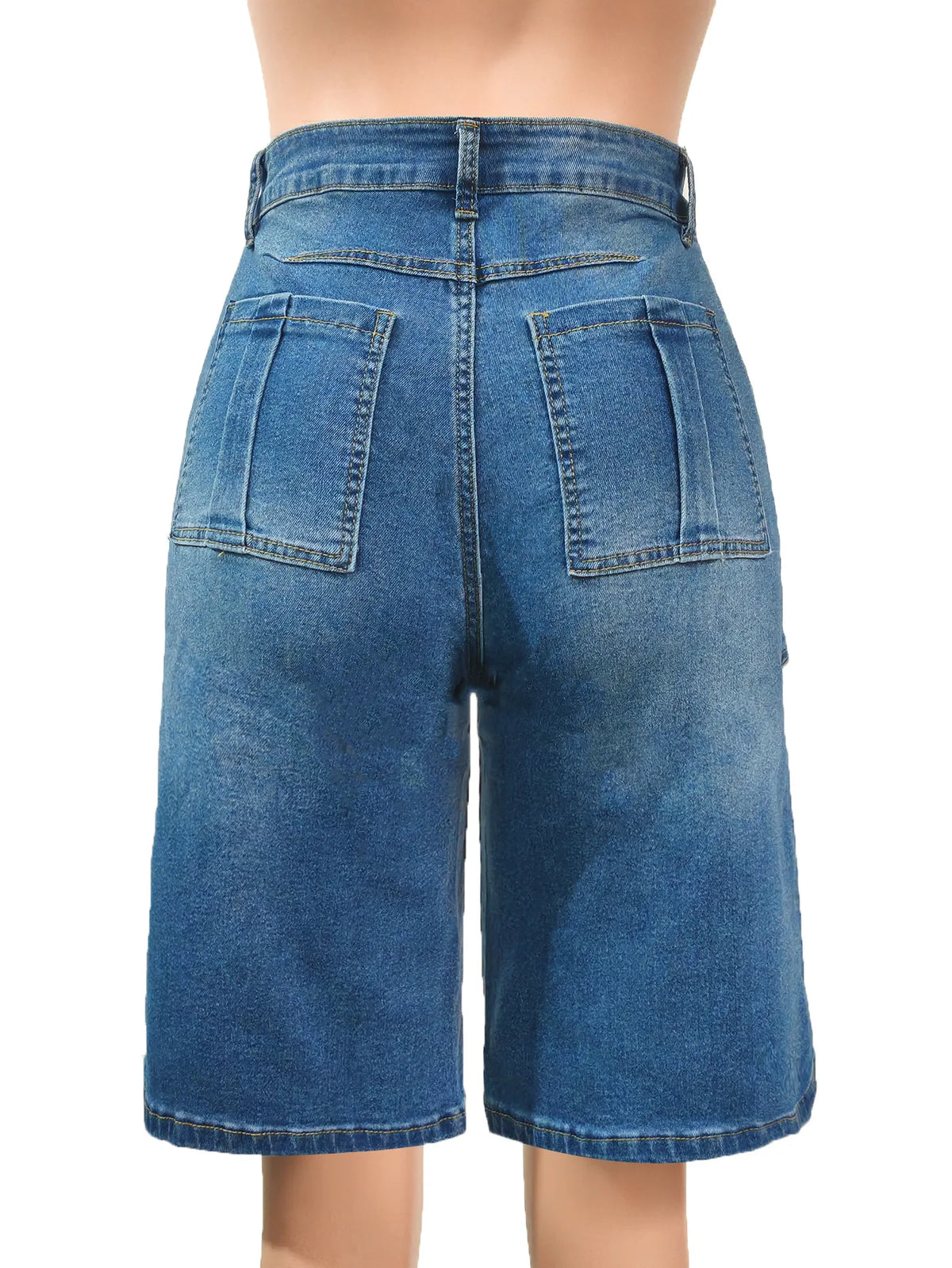 OKAYOASIS Women's High-Waisted Denim Cargo Shorts Vintage Streetwear Blue