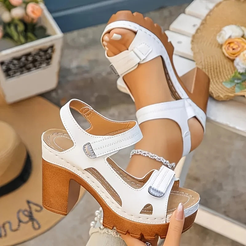Women's Peep Toe Platform Block Heel Sandals Ankle Strap