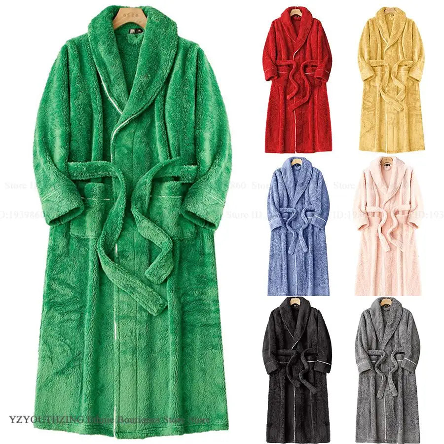 Unisex Thick Coral Fleece Warm Long Kimono Robe