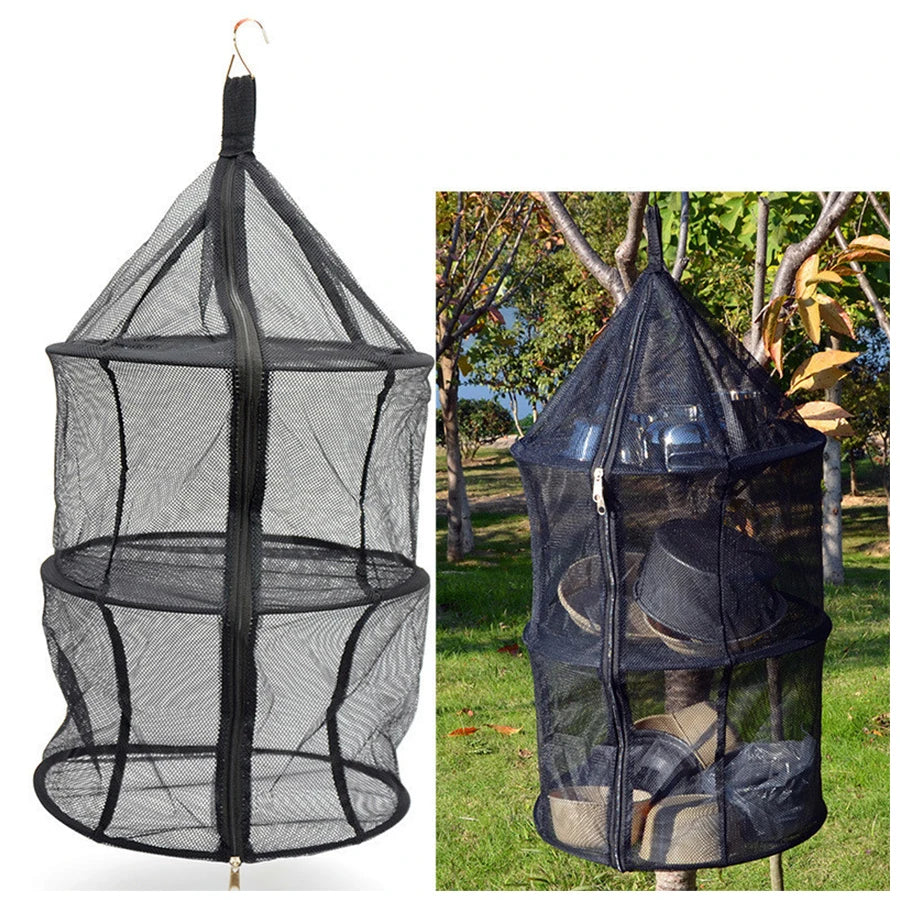 Folding 3-Tier Camping Storage Net with Zipper for Tableware