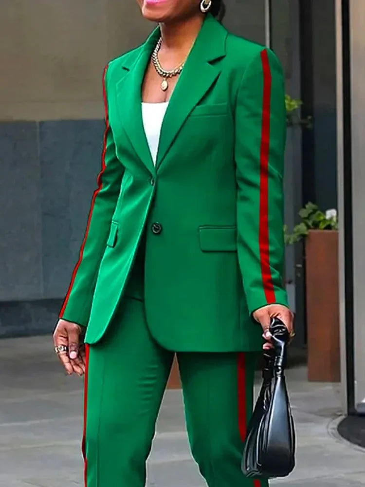 Women's Side Stripe High Waist Ankle Pants Suit Separates