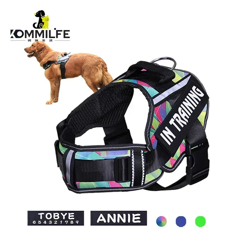 Adjustable Nylon Dog Harness with Neck Guard and Reflective Breathable Mesh Vest