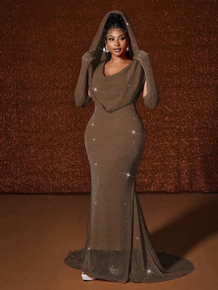 Women's Sexy Hooded Fishtail Floor Length Maxi Dress