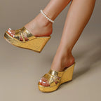 Women's Fashion Crocodile Print Platform Wedge Heel Slide Sandals