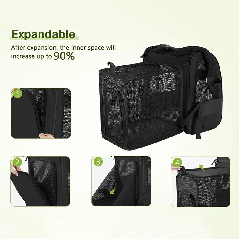 Expandable Pet Carrier Backpack Breathable Travel Bag for Cats and Small Dogs