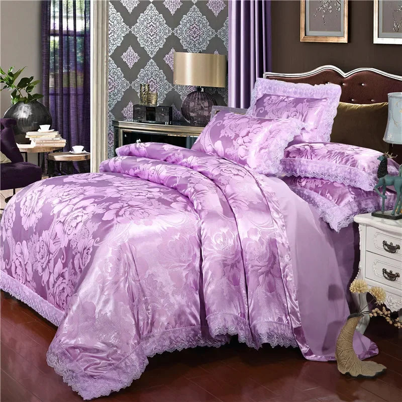 Satin Jacquard Bedding Set and Luxury Flower Duvet Cover Set
