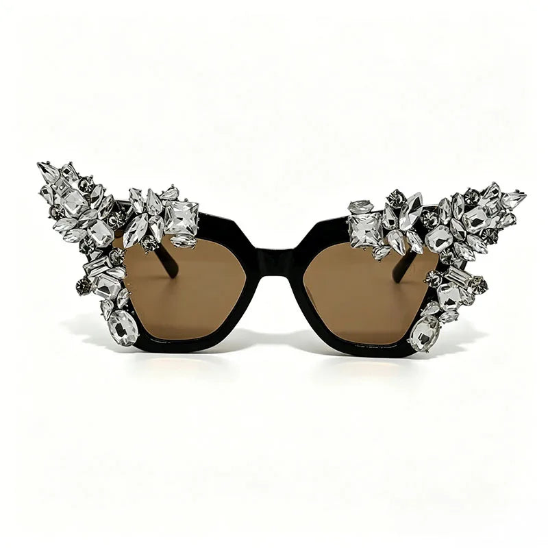 Women's Oversized Cat Eye Crystal Sunglasses UV400