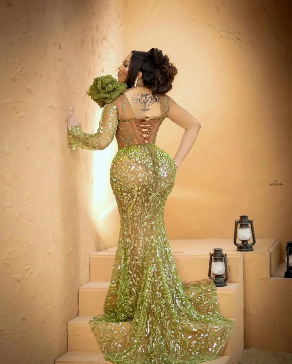 Women's Floral Beaded Mermaid Prom Gown