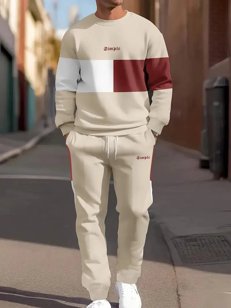 Men's Casual 3D Letter Print Sweatshirt and Pants Set