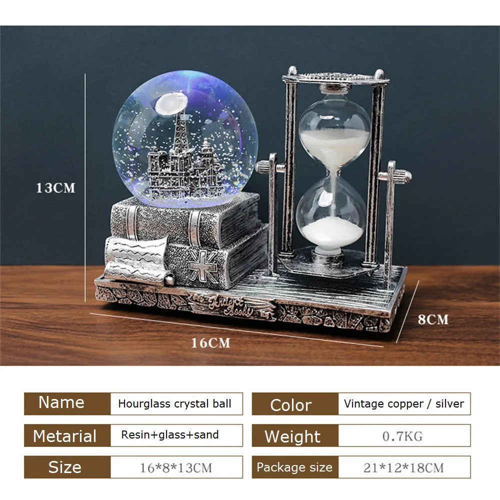 Vintage Luminous Snow Globe and Retro Hourglass Ornament