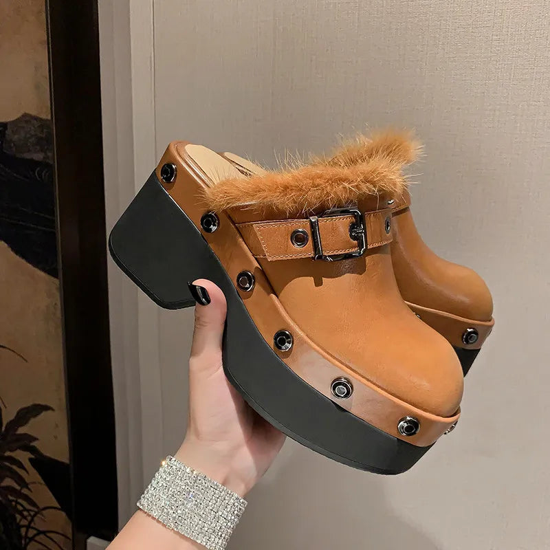 Women's Riveted Platform Round Toe Slippers