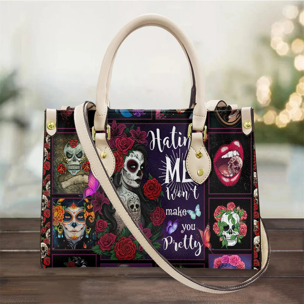 Women's Skull Pattern Faux Leather Shoulder Tote Bag