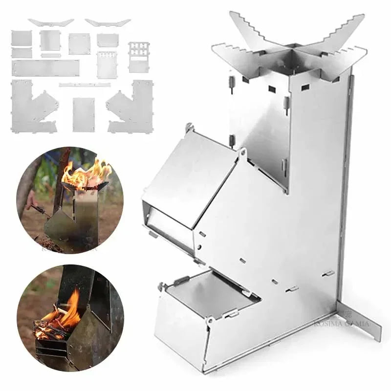 Collapsible Rocket Wood Stove for Camping and BBQ