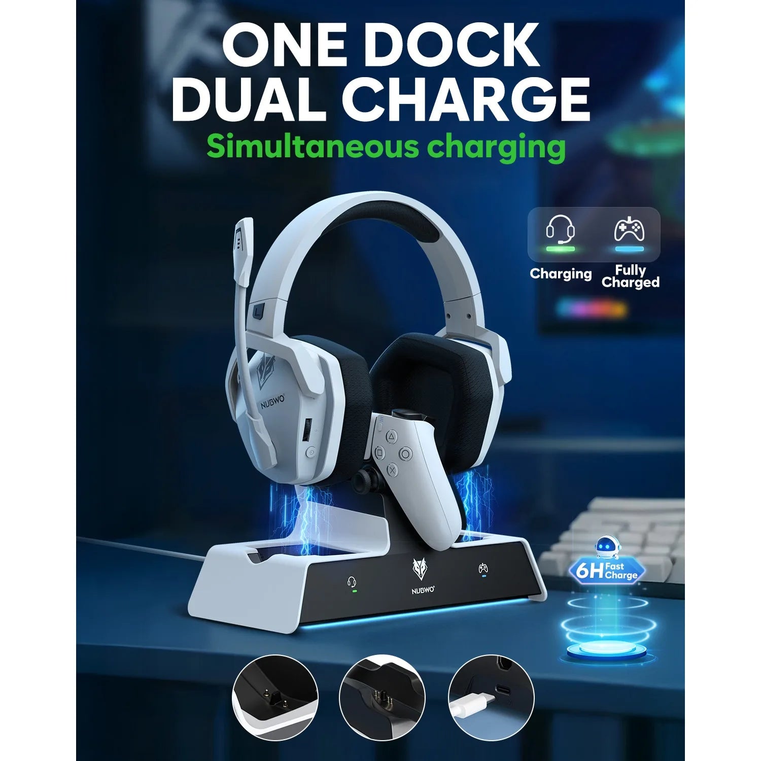 Wireless Bluetooth Over Ear Gaming Headphones With Charging Station G06 Pro