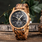 Men's Wooden Chronograph Watch with Luminous Hands and Gift Box