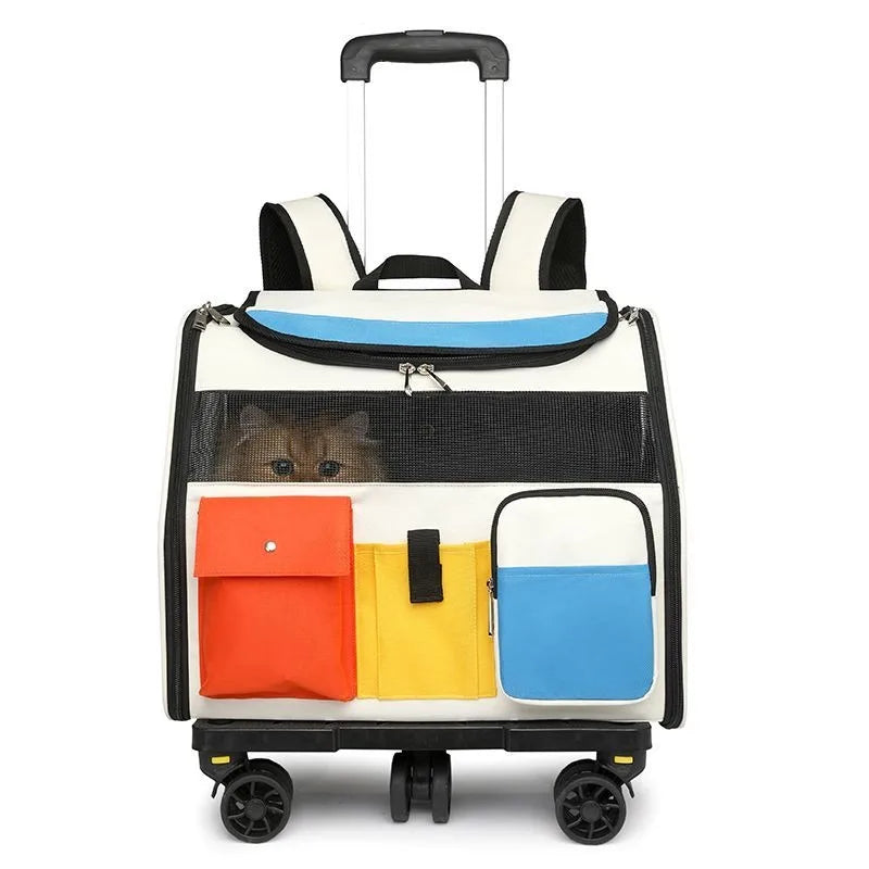 Portable Breathable Foldable Rolling Pet Trolley Backpack