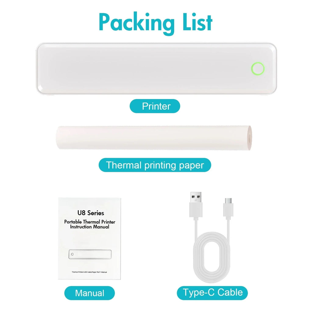 Portable Wireless Bluetooth Inkless Thermal Mobile Printer U8