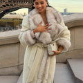 Women's Thick Warm Fur Collar Lace-Up Long Coat CR25122623