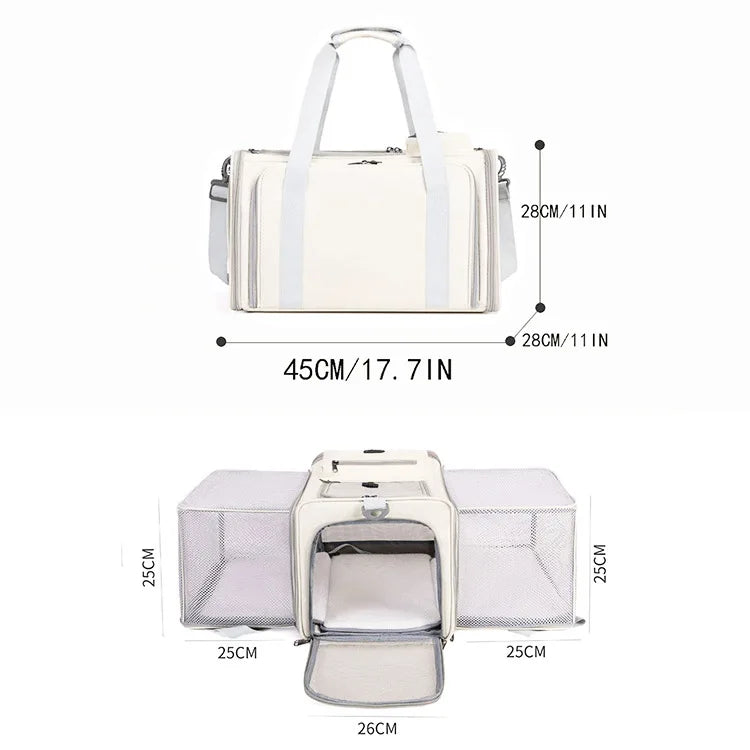 Expandable Double-Sided Pet Carrier Bag Breathable Travel Tote for Cats and Small Dogs