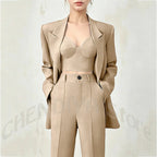 Women's Single Button Tailored Blazer and Pants Suit Set