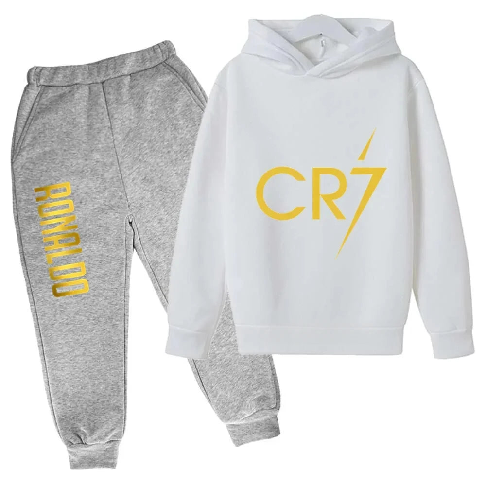 Kids' Ronaldo CR7 Print Hoodie Sweatshirt Pants Two-Piece Set