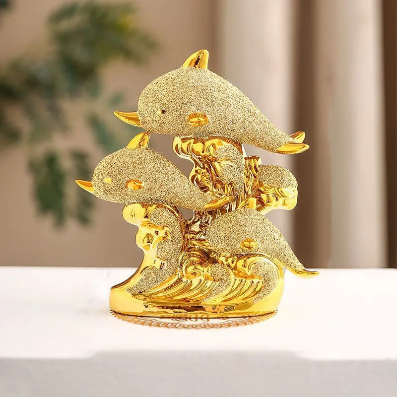 Gold Dolphin Ceramic Ornament and Table Desktop Figurine